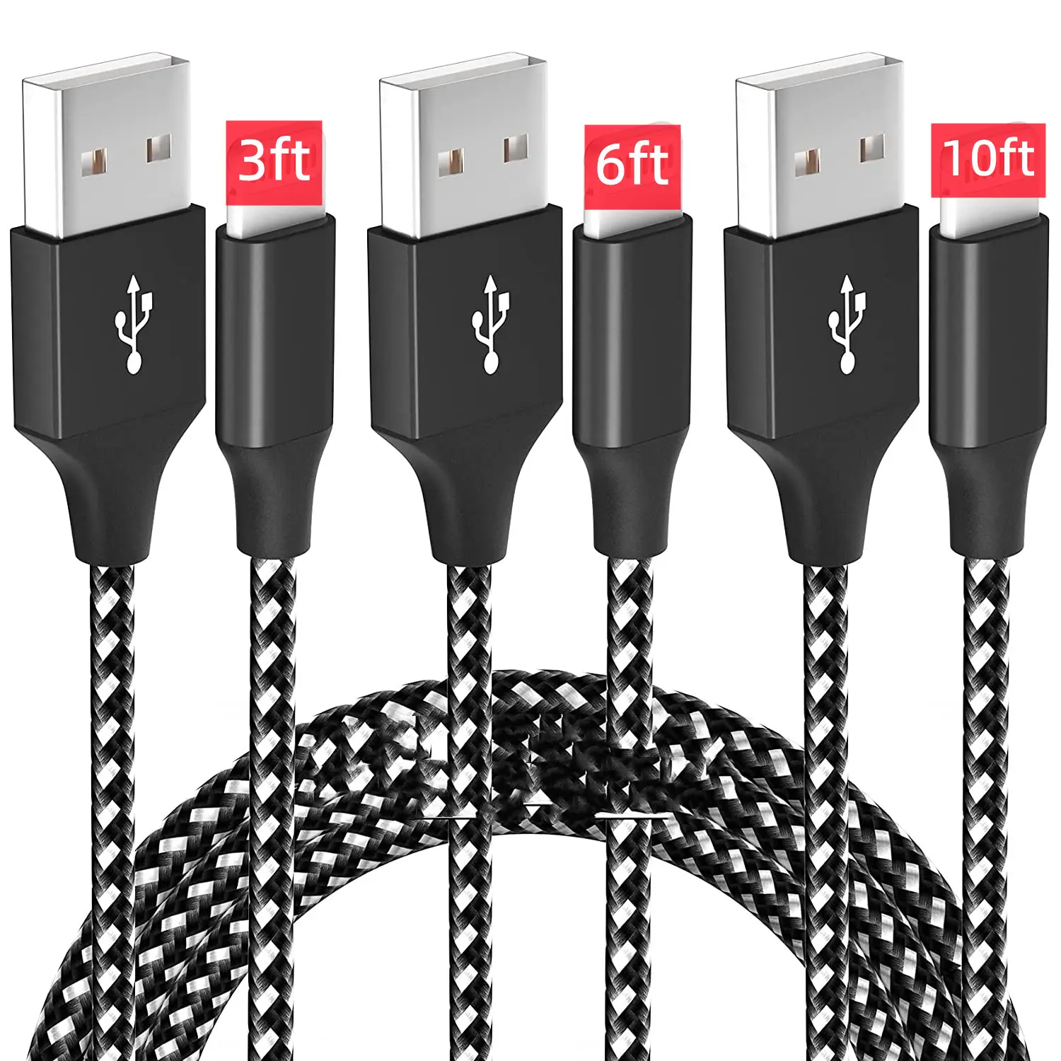 for iPhone Lead 5Pack 3Pack 3ft 6ft 10ft Long Nylon Braided Fast Charging USB Data Cable for iPhone Charger Lead 1M 2M 3M
