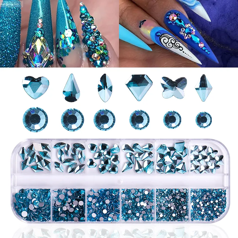 Yantuo Hot Bán 12 Lưới Hỗn Hợp Flatback Thủy Tinh Rhinestone AB Màu Kim Cương Đèn Flash Thủy Tinh Thạch Tự Làm Móng Tay Nghệ Thuật