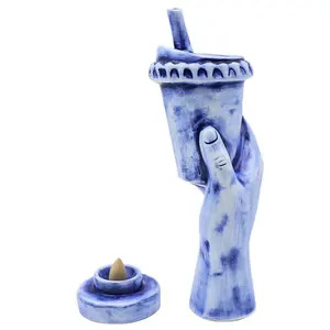Custom wholesale modern porcelain hand holding portable disposable plastic drinking cup incense chamber ceramic incense burner