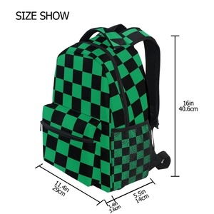 New Arrivals Trending Unisex Black/Green Checked Design Heavy Duty <b>Lightweight</b> Book Bag School <b>Backpack</b> with Zipper Closure - Product Image 3