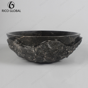 Vasque en granit naturel, lavabo rond, finition polie, montage sur le dessus, robinet à un seul trou, design minimaliste, vasque de salle de bain - Product Image 5