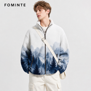 <span class=keywords><strong>Giacca</strong></span> in Pile Polare Personalizzata da <span class=keywords><strong>Uomo</strong></span> con Collo Alto e Zip Intera, Motivo Paesaggistico di Montagna e Foresta, Cappotto in Pile Caldo e <span class=keywords><strong>Oversize</strong></span> - Product Image 3