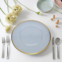 Assiettes de présentation circulaires de luxe en plastique PS de 13 pouces, couleur personnalisée, bord doré, durables, vaisselle décorative en stock pour la vente en gros