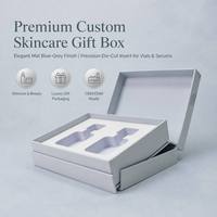 Caja de Regalo de Lujo para Cuidado de la Piel en Azul Grisáceo, con Inserto de Suero de Doble Corte y Diseño de Hoja Botánica, Empaque Cosmético de Belleza, MOQ Bajo de 100 Piezas