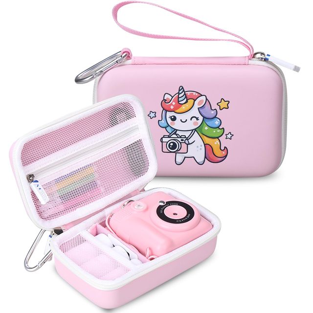 Pink Unicorn Shockproof Hard EVA Camera Bag Children's Portable Storage Bag Mini Digital Camera Outdoor Portable Bag
