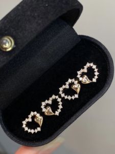 Aretes de Diamantes Xinfly con Diseño de Corazón, Corte Brillante Natural, Oro 18k AU750, Joyería para Novia, Regalo de Boda, Hipoalergénicos y Duraderos - Product Image 2