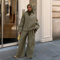 Ensemble coordonné modeste haut de gamme personnalisé pour femme, ensemble de détente 2 pièces, tunique en coton musulman et pantalon large, tenues 2026