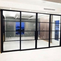 Portes et fenêtres françaises en acier noir mat à installation rapide, cloison avec design en grille pour bureaux