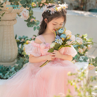 Robe de demoiselle d'honneur en tulle rose pour filles Hidehanky, robe de mariée à fleurs faites à la main avec perles et manches bouffantes, vente en gros