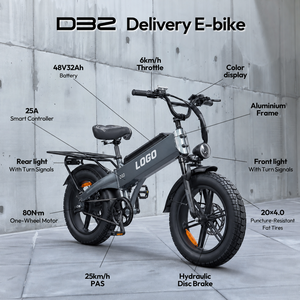 Vélo cargo électrique D32 48V32Ah, autonomie 128 km, pneus larges de 20 pouces, frein à disque, cadre en aluminium - Product Image 4