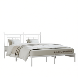 Struttura letto matrimoniale in acciaio verniciato a polvere bianca, letto rettangolare in metallo, mobili minimalisti per camera da letto - Product Image 1