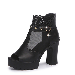 Sandalias de Tacón Alto para Mujer, Sandalias Transparentes con Plataforma y Cuña Negra, Diseño Triangular, Precio Bajo - Product Image 1