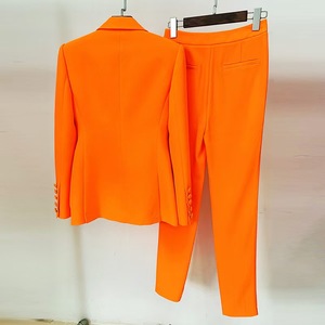 Nuova moda <span class=keywords><strong>donna</strong></span> giacca smoking arancione <span class=keywords><strong>pantaloni</strong></span> giacca per abiti Skinny Fit tessuto tinta unita pizzo pizzo modello per l'autunno - Product Image 3