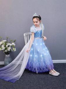 Vestido de Princesa Elsa Brillante de Frozen de HP con Mangas Abullonadas y Cola Larga hasta el Suelo para Fiesta de Cumpleaños - Product Image 6