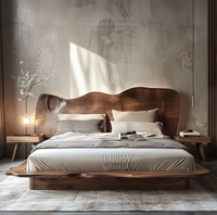 Wabi-Sabi Stil Schlafzimmermöbel Massivholz Bettgestell Kingsize-Bett Modernes Doppelbett mit Plattform