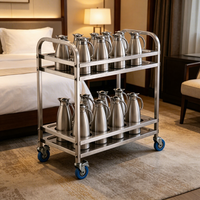 Chariot de service portable à double couche anti-bruit pour bouteilles d'eau et thé, idéal pour les cafés