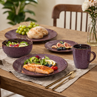 Service de table en grès classique violet GuangDa, 16 pièces |   Assiettes, bols, tasses |   Compatible lave-vaisselle et résistant à la chaleur