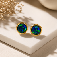 Boucles d'oreilles clous en argent sterling 925 avec opale de feu ronde, opale de laboratoire, hypoallergéniques, cadeau pour elle, vente en gros, Saint-Valentin