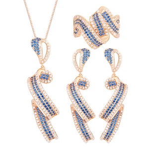 Fashion Eco-friendly Copper Micro Pave Blue Zircon Designer Rose Gold Plated Jewelry Sets for Women Necklace <b>Earrings</b> Ring Set - Product Image 1