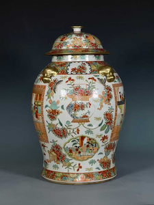 กระถางเซรามิกเคลือบทองพาสเทลลายดอกไม้นกคน ขนาด 17 นิ้ว ยี่ห้อเฉียนหลง คู่ กระถางขิงจีนลายฟามิลโรส พร้อมฝาปิด - Product Image 3