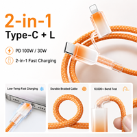 Câble de charge multifonction 2-en-1 en nylon tressé 60W Ice Crystal USB-C vers USB-C 8 broches – Fournisseur OEM en gros