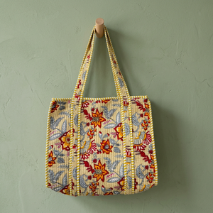 Handmade Block Printed Embroidery Indian Cotton <b>Large</b> Capacity <b>Storage</b> Tote <b>Bag</b> for Women - Product Image 3