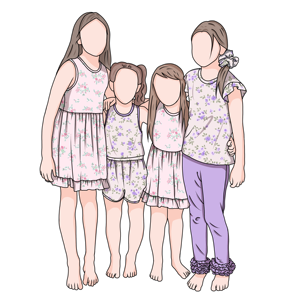 Ensemble de robes assorties pour filles, col rond sans manches, imprimé floral confortable, en fibre de protéines de lait personnalisée - Product Image 3