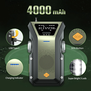 Radio meteorológica de emergencia con manivela solar de 4000 mAh, alerta AM/FM/NOAA, radio de supervivencia portátil y banco de energía - Product Image 3