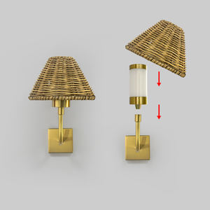 2700K北欧创意无绳壁灯简易可更换灯罩现代卧室床边藤制壁灯 - Product Image 3