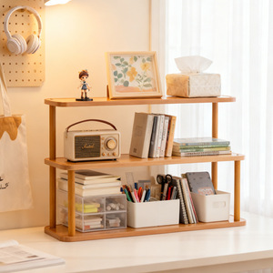 Desktop Bookshelf Solid Wood Multi Tier Storage Rack Office Organizer Rectangle Standing Type Simple Style - Product Image 1