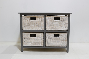 Armoire en bois à 2 niveaux de haute qualité de couleur grise avec 4 paniers en jacinthe d'eau pour le salon - Product Image 6
