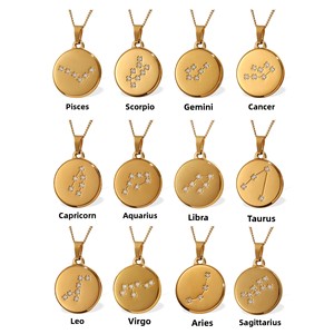Collar con Colgante de Constelación de los 12 Signos del Zodiaco, Chapado en Oro de 18K, Acero Inoxidable Antideslustre, Joyería Impermeable para Mujer - Product Image 3