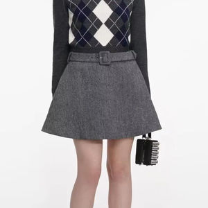 Women's French-style Stylish A-line <b>Wool</b>-blend High Waist Anti-Wrinkle Sexy Versatile Mini <b>Skirt</b>-Customizable - Product Image 1