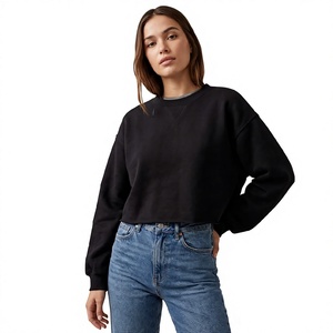 Sweat-shirt court décontracté en coton pour femmes, col rond, manches longues, vêtements streetwear tendance - Product Image 2
