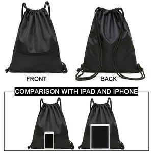 Custom Logo Large Capacity Waterproof Gym Black Blank 420D Polyester Sport <b>Drawstring</b> <b>Backpack</b> Bag with Pocket - Product Image 4