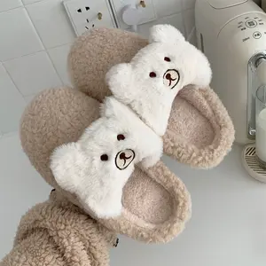 Cute Bear Plush Slippers for Women Memory Foam House Slippers Soft Warm Cozy Fuzzy Animal Slippers