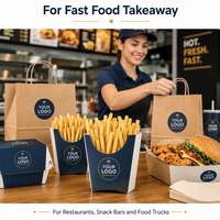 Boîtes à frites rigides en kraft avec logo personnalisé, pelliculage mat, doublure en éponge, cartons recyclables pour la restauration rapide