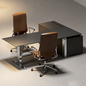 <span class=keywords><strong>Bureau</strong></span> électrique moderne pour cadres avec tiroirs, <span class=keywords><strong>bureau</strong></span> de direction en L noir réglable en hauteur avec armoire de rangement - Product Image 1
