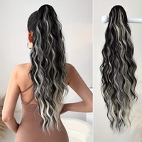 Extension de cheveux queue de cheval longue ondulée à griffes, faite à la main, ombrée, 26 pouces, en fibre synthétique résistante à la chaleur pour femme