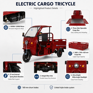 Tricycle agricole à trois roues avec cabine simple, capacité de charge de 500 kg, boîte ouverte sur trois côtés de grande taille 1600x1100x420 - Product Image 4