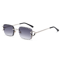 Accessoire de mode, lunettes de soleil pour femmes avec monture carrée en métal, sans monture, verres taillés en diamant, lunettes de soleil tendance UV400, Gafas De Sol
