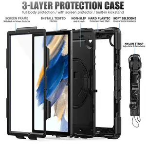Rugged Case For Samsung Galaxy Tab A8 10.5 Inch X200 Built In 360 Rotate Kickstand Shoulder Belt