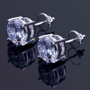 Boucles d'oreilles clous en micro-pavé serties de gros cristaux CZ plaquées or/argent, bijoux hip-hop rock pour homme et femme, cadeaux - Product Image 1