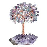 Árbol de la suerte de cristal Natural, piedra curativa artesanal, árbol de la vida del dinero con base de racimo de amatista, venta al por mayor
