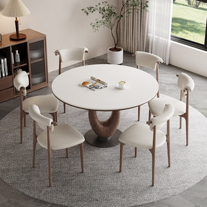 DT-010 Set Tavolo da Pranzo Allungabile Moderno di Lusso <span class=keywords><strong>in</strong></span> Legno Massello con Base <span class=keywords><strong>in</strong></span> <span class=keywords><strong>Noce</strong></span> e Piano Rotondo Estensibile Durevole - Product Image 2