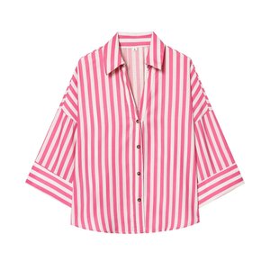 Camicetta Vintage in Misto Cotone e Lino Stampato con Maniche a Tre Quarti per Donne - Camicia Traspirante con Colletto Rovesciato e Bottoni - Product Image 5