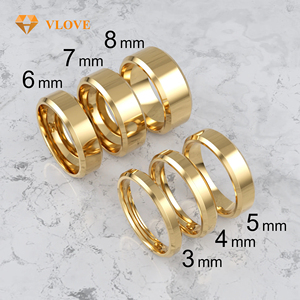 VLOVE Designer gioielli Comfort Fit Free incisione bordo smussato anello di nozze 14K anello in oro massiccio - Product Image 1