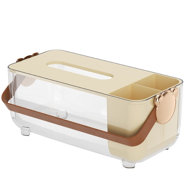 Multi-functional Acrylic Tissue Box with Storage Compartment - Desktop Organizer for Stationery Remote Control Home Office