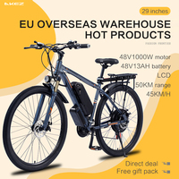 Vélo électrique de montagne de haute qualité, entrepôt UE, 29 pouces, alliage d'aluminium, 48V13Ah1000W, 21 vitesses, fourche amortie, VTT, E-bike