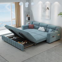 Canapé-lit convertible minimaliste avec haut-parleur Bluetooth intégré, rangements latéraux, design extensible pour salon